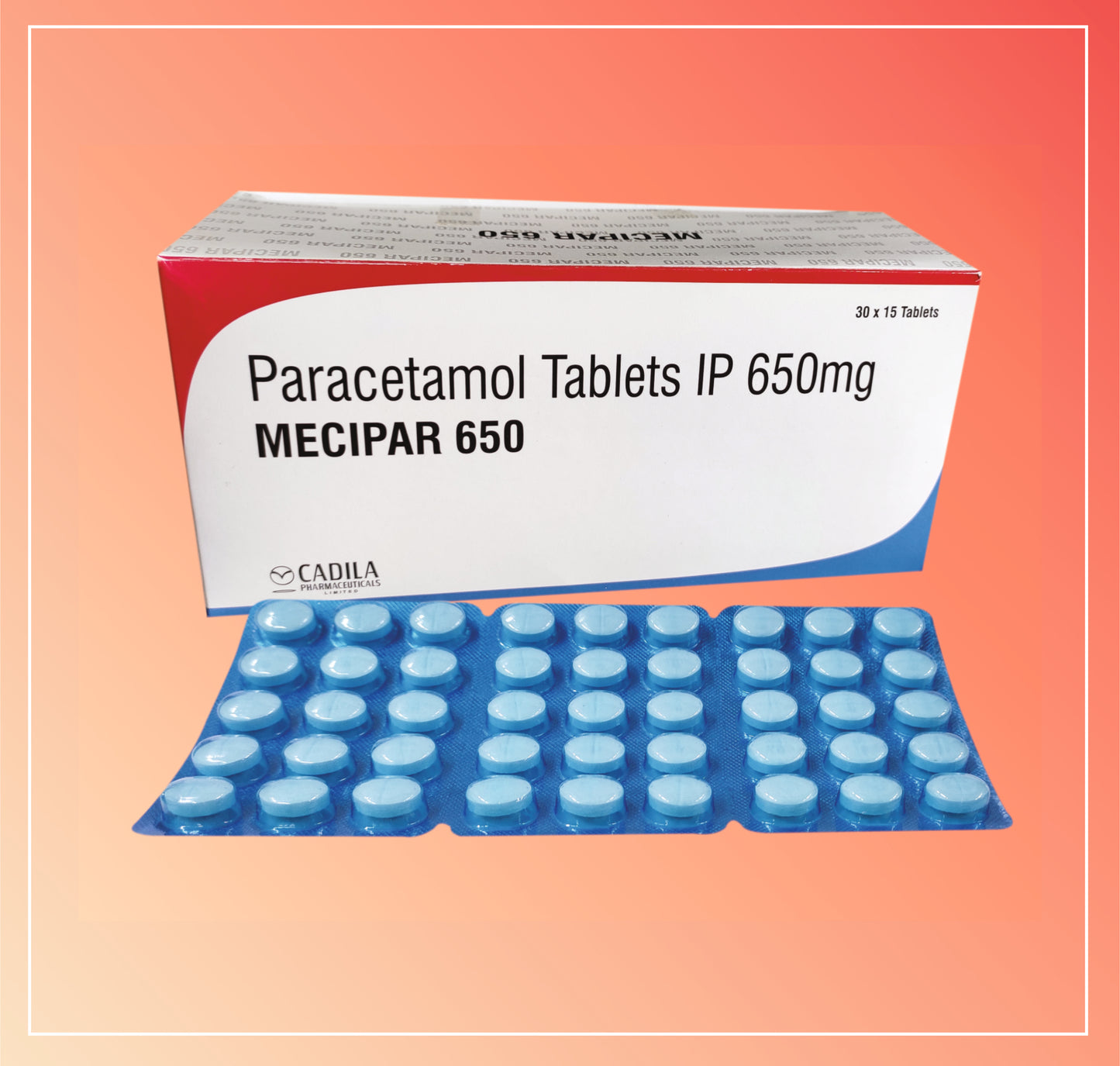 MECIPAR 650MG TAB 30X15 T (Paracetamol Tab. 650 mg) by Cadila
