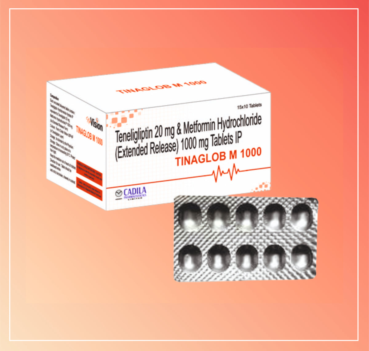 Tinaglob M 1000 Tab (15X10T) Teneligliptin 20 Mg + Metformin Hydrochloride 1000 Mg By Cadila