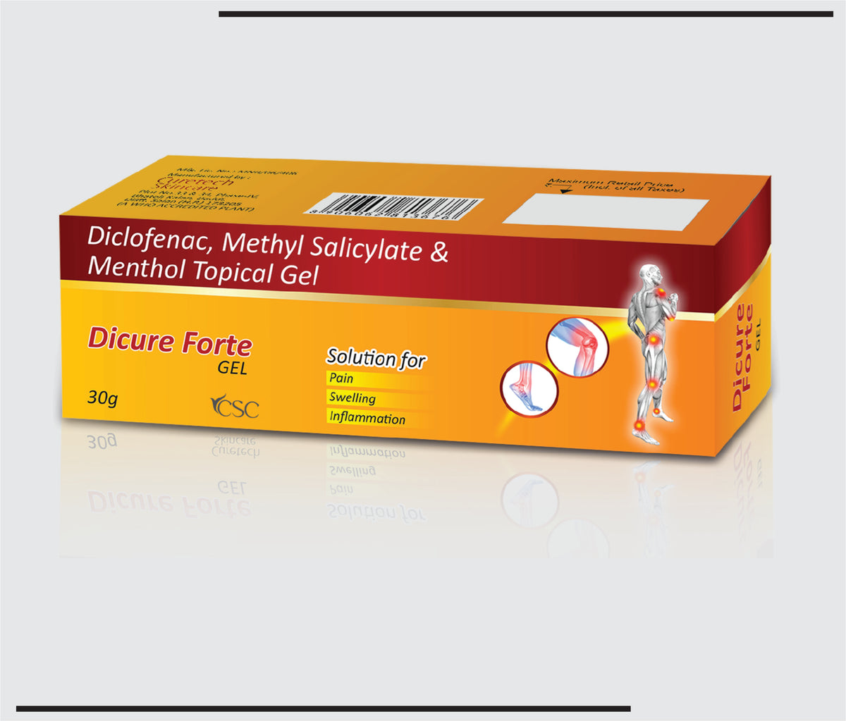 Dicure Forte Gel (30g) Diclofenac Sodium 2% w/w + Methyl Salicylate 10% w/w & Menthol 5% w/w by Csc