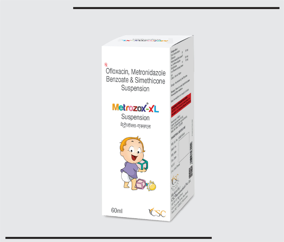 Metrozox XL (60ml) Ofloxacin + Metronidazole + Simethicone Susp. by Csc