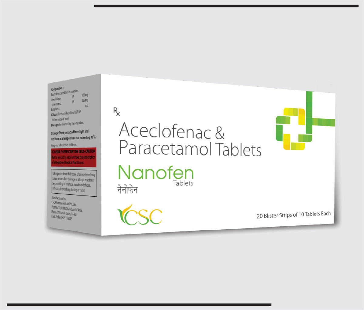 Nanofen (20x10) Aceclofenac 100 mg + Paracetamol 325 mg by Csc