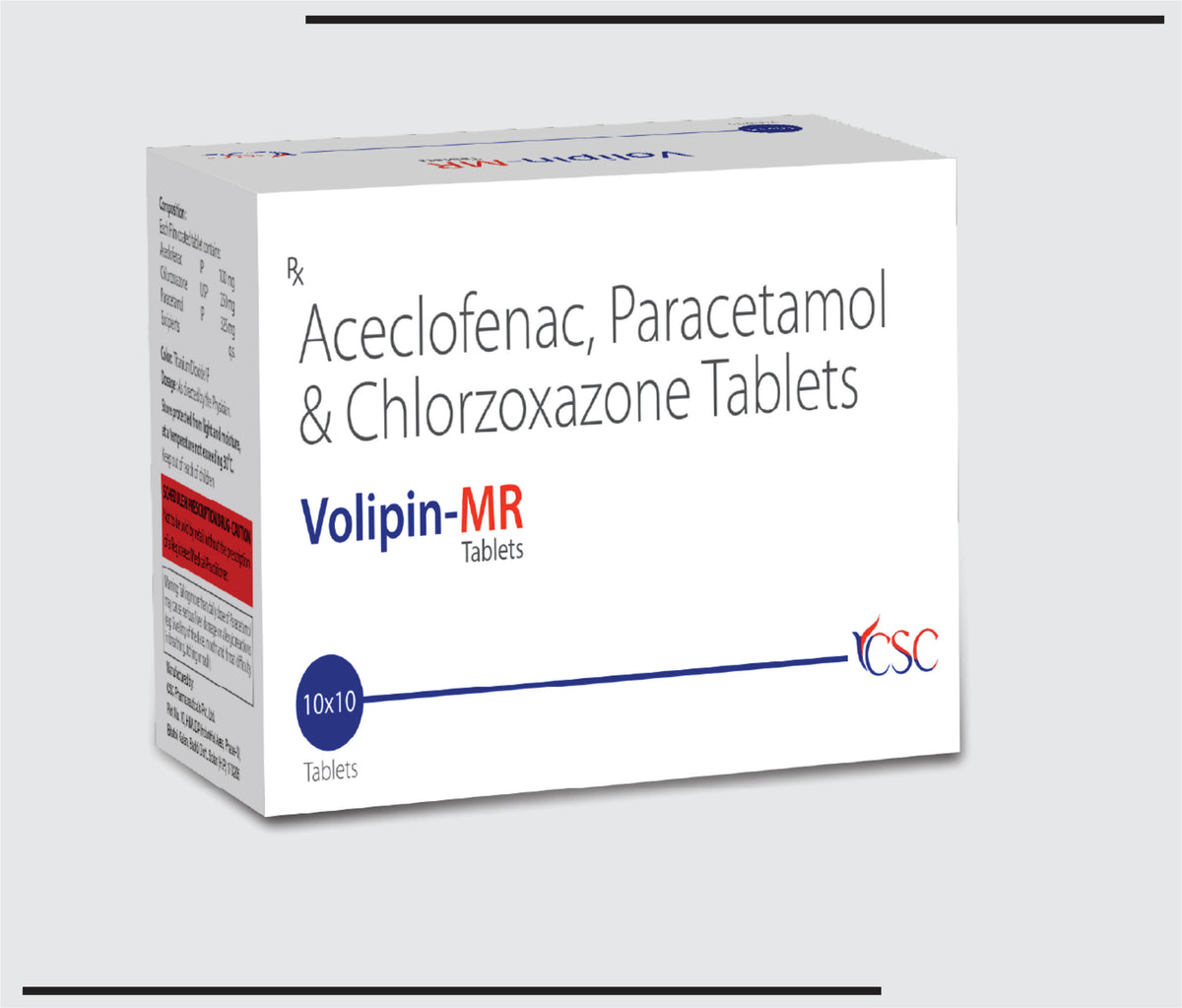 Volipin MR (10x10) Aceclofenac 100 mg + Paracetamol 325 mg + Chlorzoxazone 250 mg by Csc