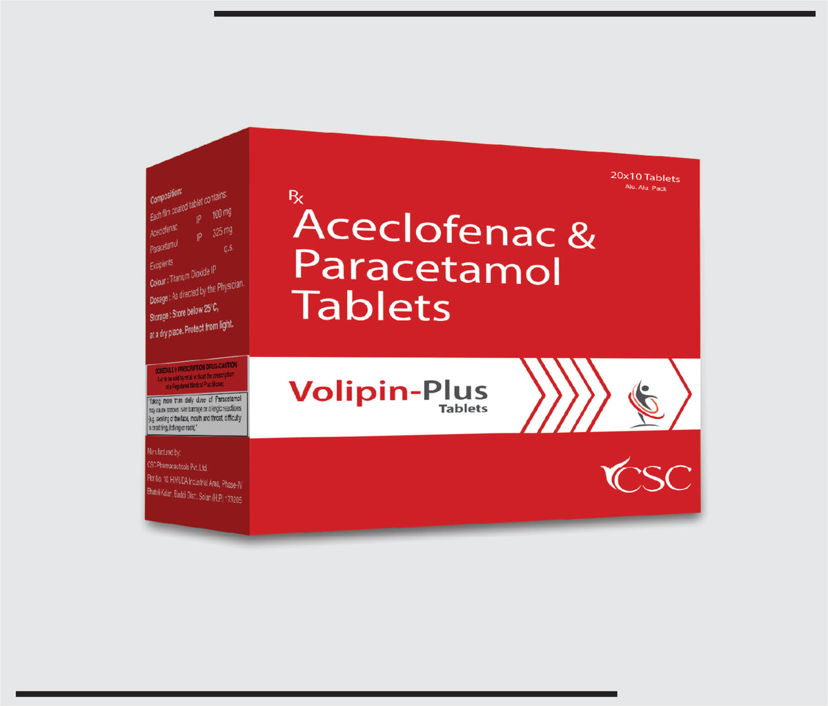 Volipin Plus (20x10) Aceclofenac 100mg + Paracetamol 325mg by Csc