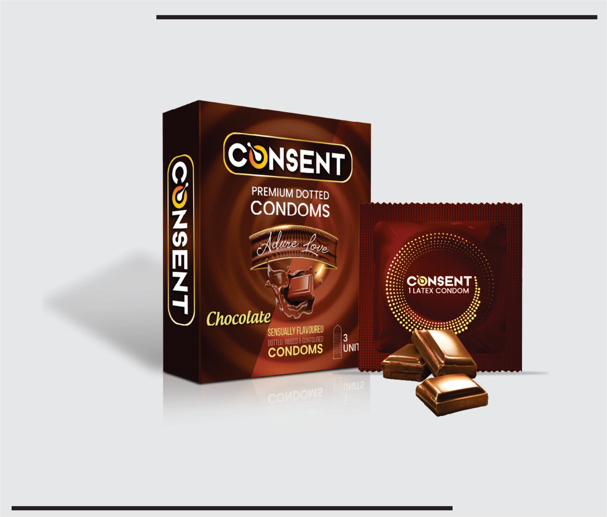 Consent Condoms 3's Pack (48x3's) Stawberry and Chocolate Flavoured Condoms by Csc