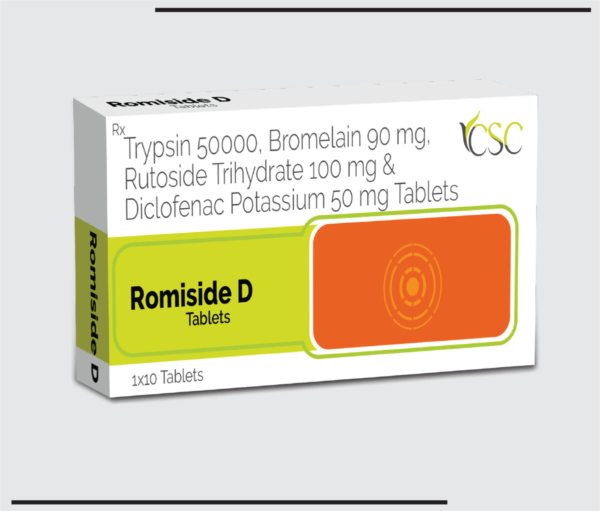 Romiside D (10x1x10) Trypsin, Bromelain, Rutoside & Diclofenac Tablets by Csc