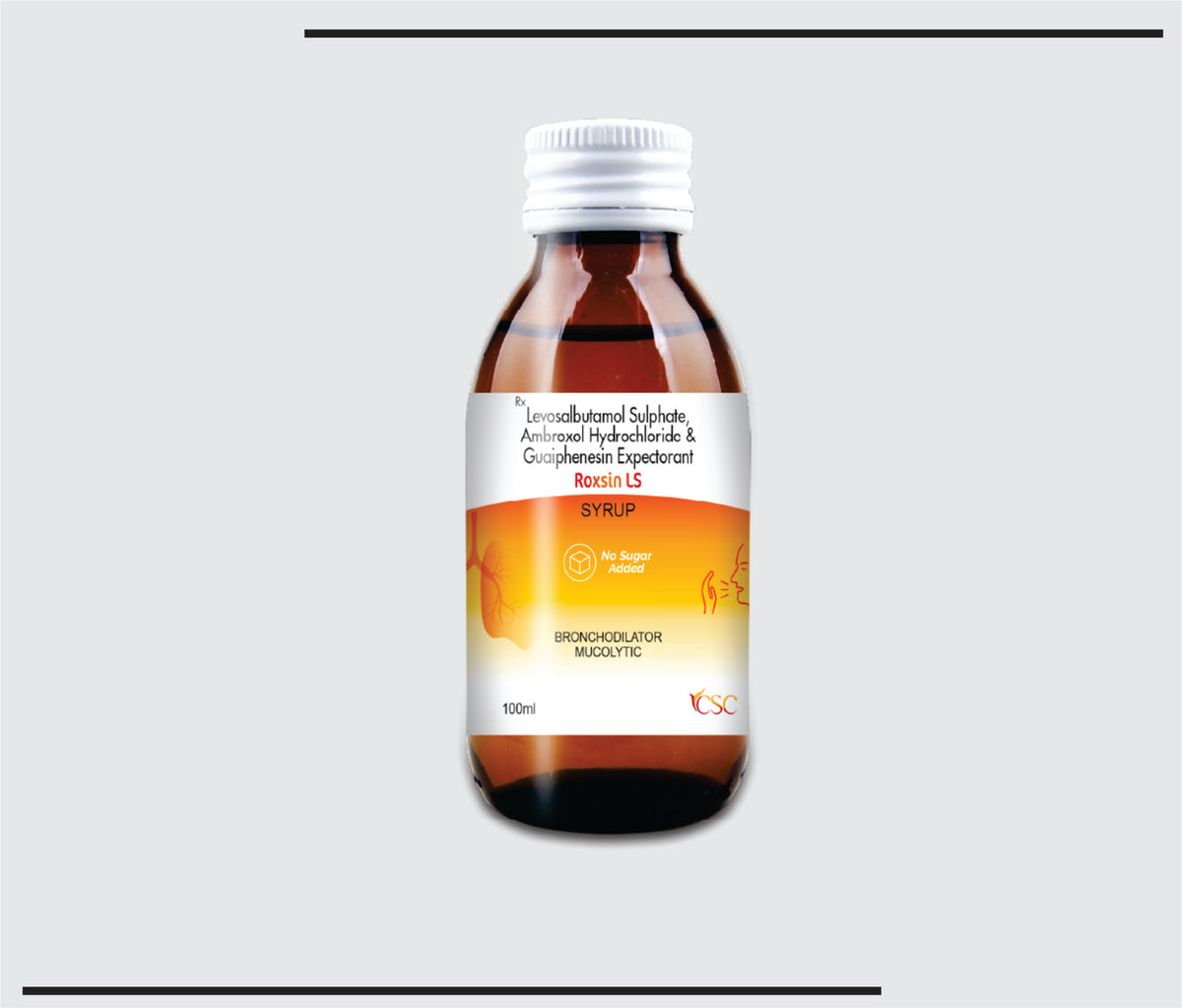 Roxsin-LS (100ml) Terbutaline sulphate 1.25mg + Ambroxol Hydrochloride 15mg ,Guaiphensin Syrup 50mg + Menthol 2.5mg by Csc