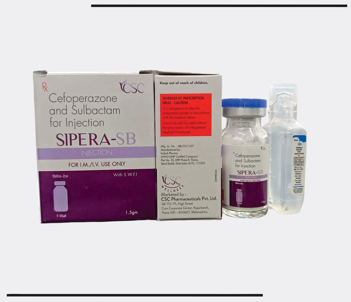 Sipera-SB 1.5 gm (Vial) Sterile Cefoperazone Sodium IP 1g + Sterile Salbactum Sodium IP 500 mg by Csc
