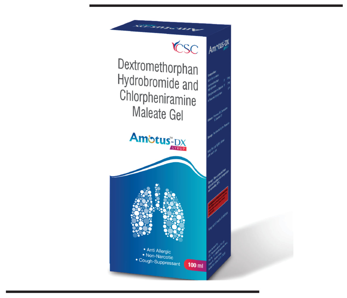 Amotus DX (100 ml ) Dextromethorphan Hydrobromide 10mg + Chlorpheniramine Maleate 2mg by Csc