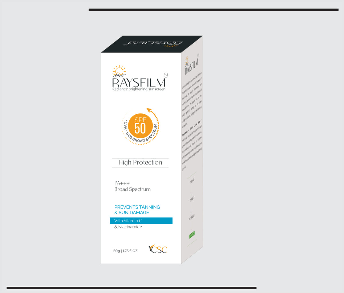 Rayfilm Sunscreen (50g) Vitamin C and Niacinaminde Sunscreen 50 SPF by Csc