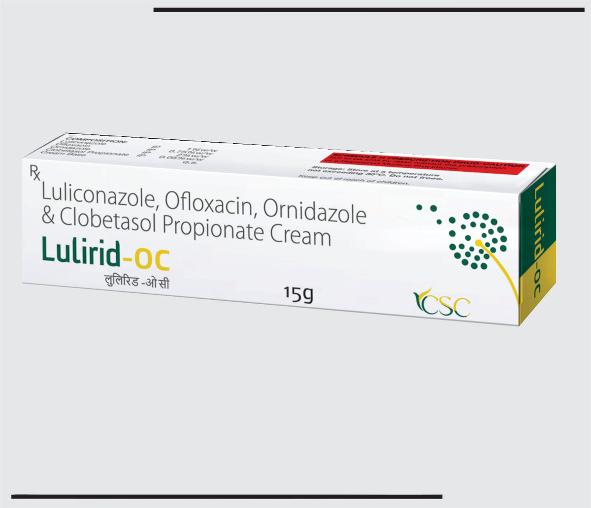 Lulirid OC (15g) Luliconazole IP 1%+Ofloxacin IP 0.75%+Ornidazole IP 2%+ Clobetasol Propionate IP 0.05% by Csc