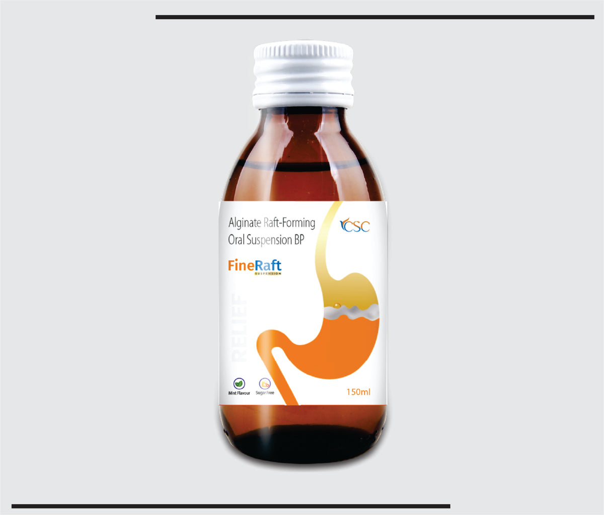 Fineraft Suspension (170 ml ) Sodium Alginate+Sodium Bicarbonate and Calcium Carbonate Oral Suspension by Csc