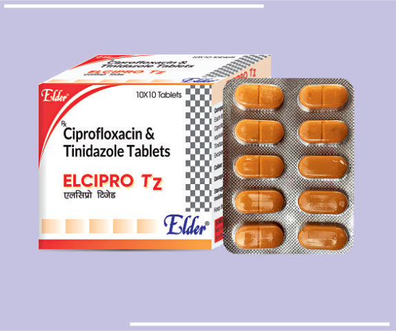 Elcipro Tz Tabs (500/600 Mg) (10X10) Ciprofloxacin 500 Mg, Tinidazole 600 Mg Tab By Elder