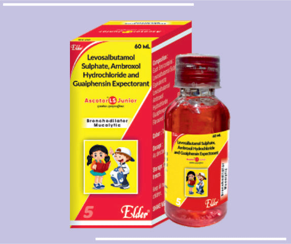 Ascotor Ls Junior (25X60Ml) Levosalbutamol 0.5 Mg, Ambroxol 15 Mg, Guaiphenesin 50 Mg By Elder