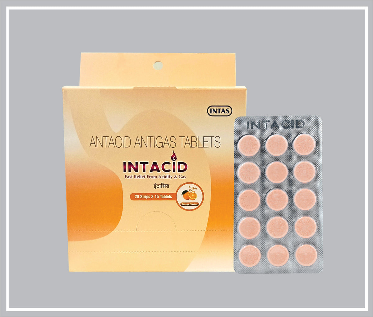 Intacid Tablets (Orange) (15T) (Dried Aluminium Hydroxide 300Mg + Magnesium Aluminium Silicate Hydrate 50Mg + Magnesium Hydroxide 25Mg + Simethicone 25Mg Chewable Tablet) By Intas