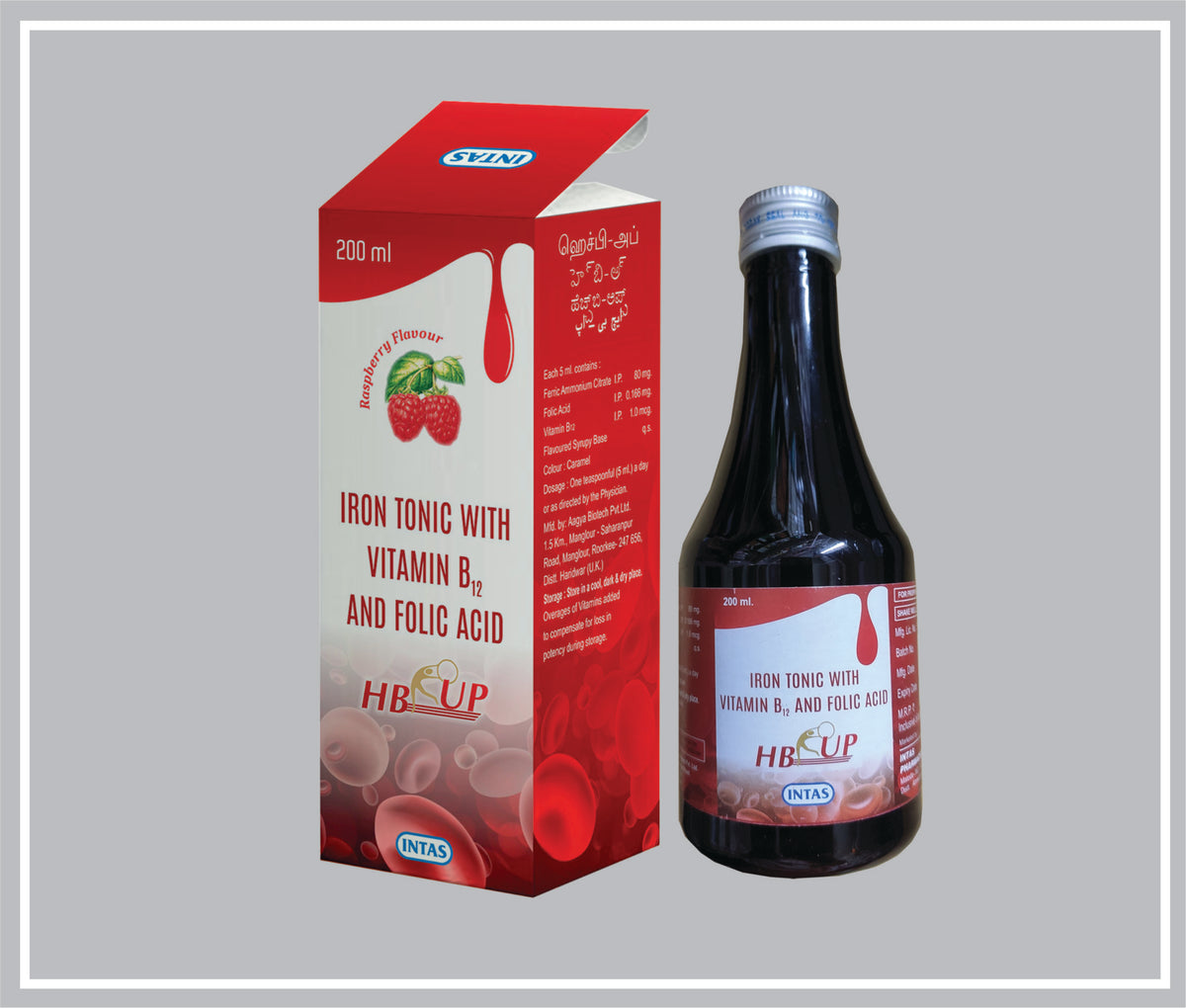 Hb Up Tonic 200Ml (Ferric Ammonium Citrate 80 Mg/5 Ml, Folic Acid 0.166 Mg/5 Ml, Vitamin B12 1 Mcg/5 Ml) By Intas