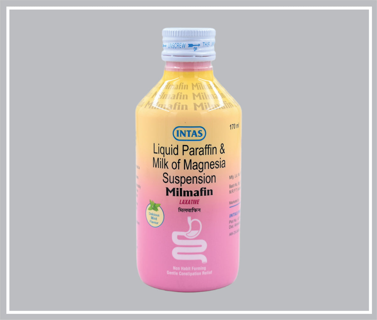 Milmafin 170Ml (Mint Flavour) (Milk Of Magnesia 11.25 Ml/15 Ml, Liquid Paraffin 3.75 Ml/15 Ml Susp) By Intas