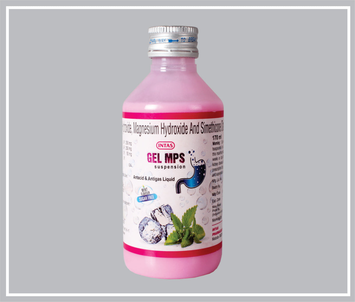 Gel Mps 170Ml (Mint Flavour) (Dried Aluminium Hydroxide 250Mg + Magnesium Hydroxide 250Mg + Simethicone 50Mg /10Ml, Sugar Free, Mint Flavour) By Intas