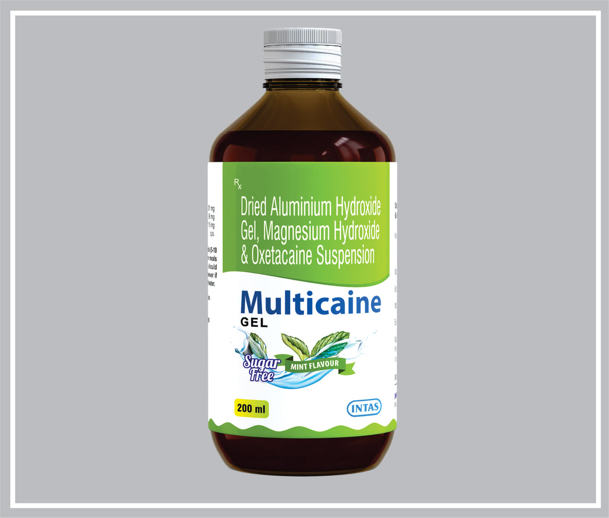 Multicaine Gel 200 Ml (Dried Aluminium Hydroxide 291Mg + Magnesium Hydroxide 98Mg + Oxetacaine 10Mg, Sugar Free, Mint Flavour) By Intas