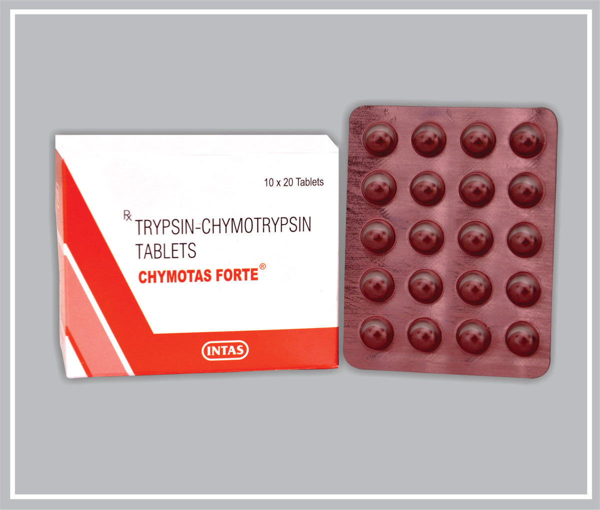 Chymotas Forte 20 Tab (Trypsin Chymotrypsin 100,000 Armour Units Of Enzymatic Activity, Enteric Coated Tablet) By Intas