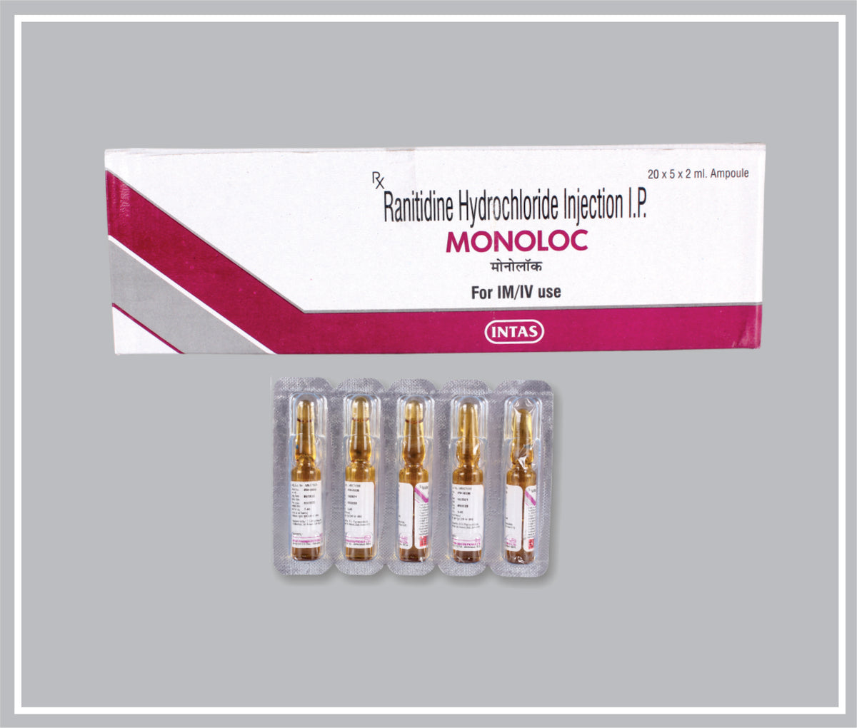 Monoloc Inj 2Ml Amp (Ranitidine 25 Mg/Ml Inj) By Intas