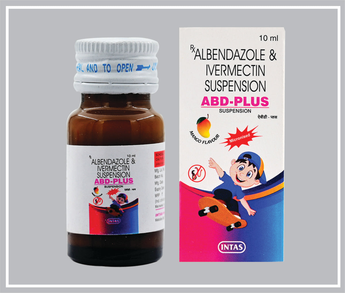Abd Plus Sus 10Ml (Albendazole 200Mg + Ivermectin Bp 3Mg /5Ml ) By Intas