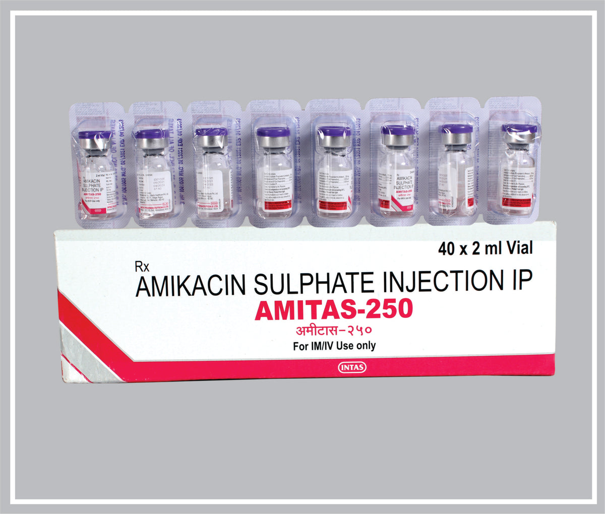 Amitas 250 Inj 2 Ml (Amikacin Sulphate 250Mg /2Ml ) By Intas