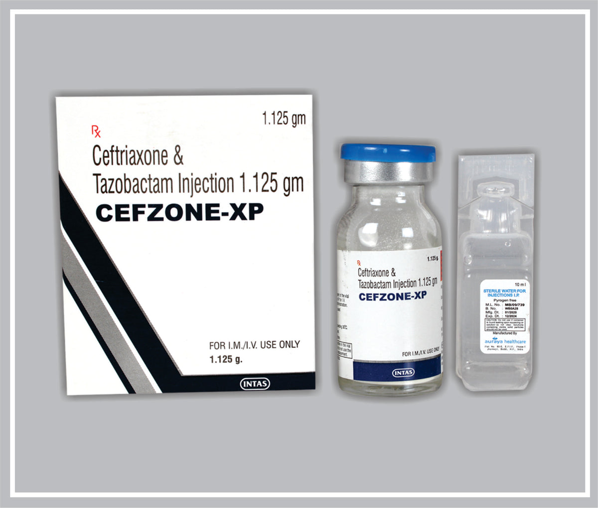Cefzone-Xp 1.125 Gm Inj (Ceftriaxone 1000Mg + Tazobactam 125Mg + Sterile Water For Injection(Wfi)) By Intas