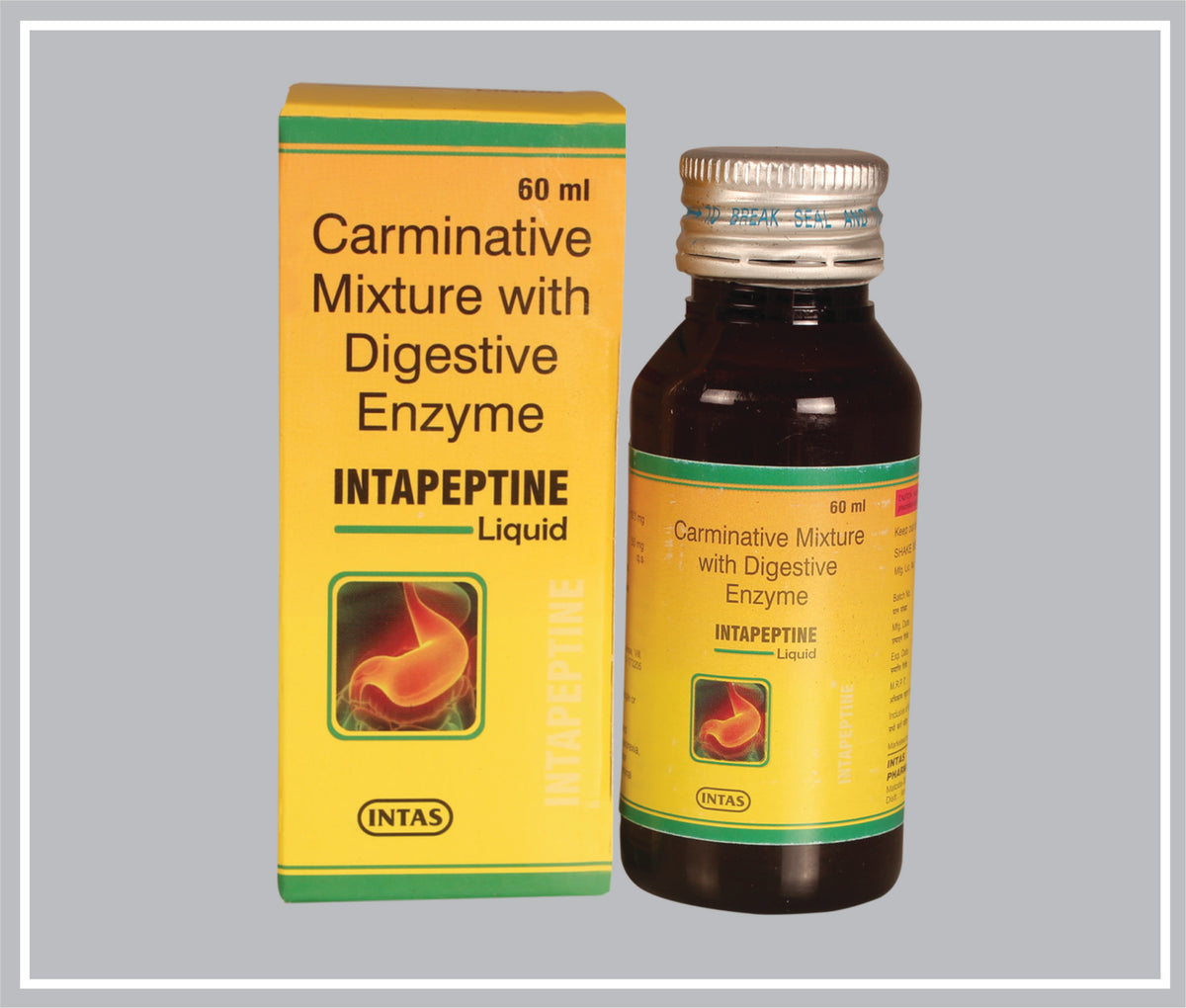 Intapeptine Syrup 60 Ml (Alpha Amylase 100 Mg/5 Ml, Papain 50 Mg/5 Ml Syr) By Intas