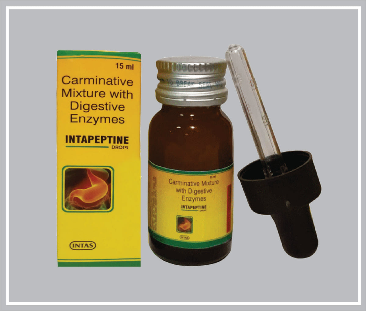 Intapeptine Drop 15 Ml (Alpha Amylase 20 Mg/5 Ml, Papain 10 Mg/5 Ml, Dill Oil 2 Mg/5 Ml, Anise Oil 2 Mg/5 Ml, Caraway Oil 2 Mg/5 Ml Drops) By Intas