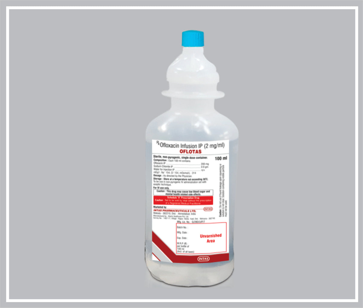 Oflotas Inj 100Ml (Without Carton) (Ofloxacin 200Mg + Sodium Chloride 900Mg ) By Intas
