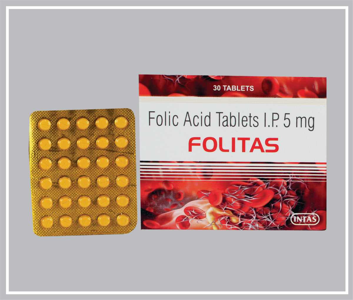 Folitas 30 Tab (Folic Acid 5Mg, Uncoated Tablet) By Intas