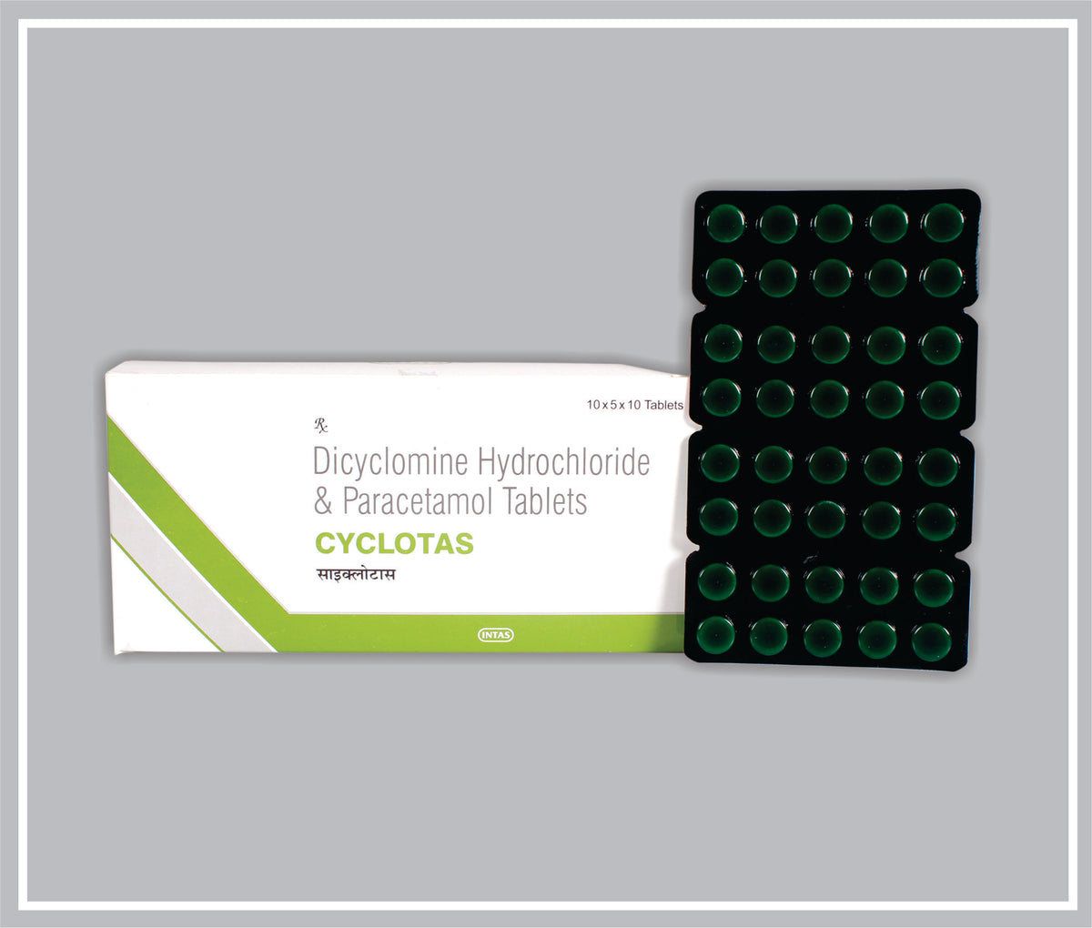 Cyclotas 10 Tab (N) (Dicyclomine Hydrochloride 20Mg + Paracetamol 325Mg, Uncoated Tablet) By Intas