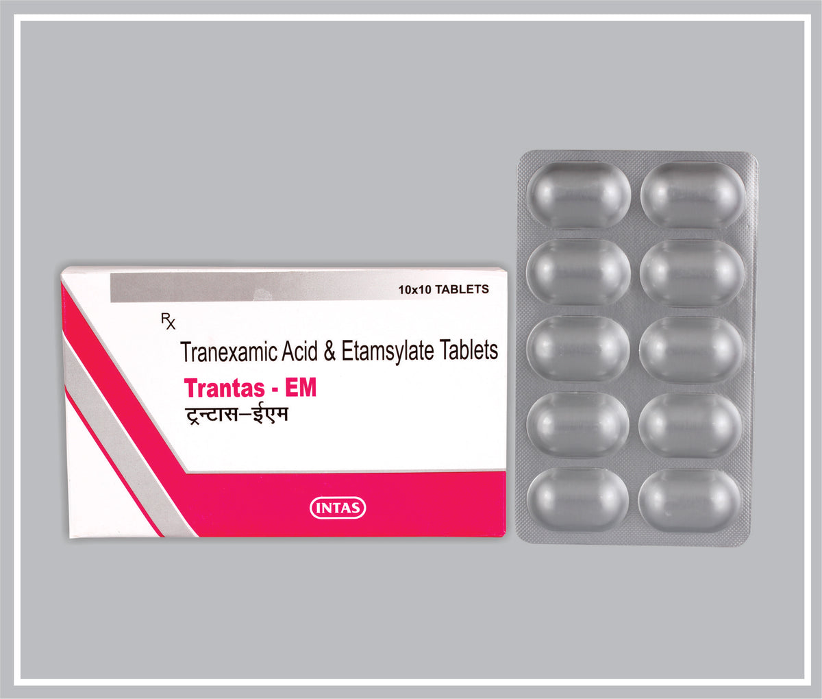Trantas-Em 10 Tab (Tranexamic Acid 250 Mg, Ethamsylate 250 Mg Tab) By Intas