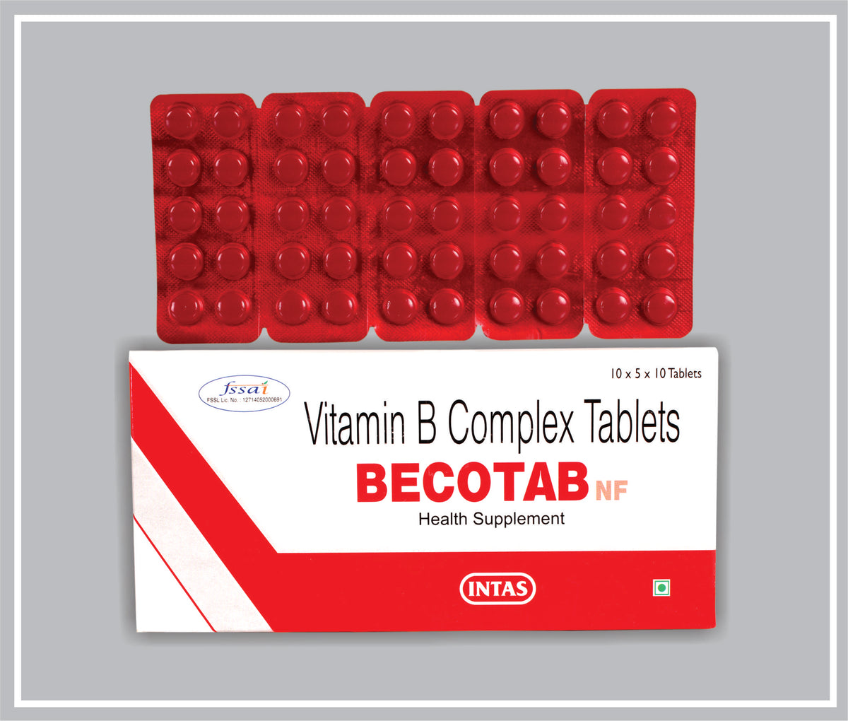 Becotab Nf 10 Tab (Niacinamide 15Mg + Vitamin B1 1Mg + Vitamin B2 1Mg + Vitamin B6 0.5Mg + Vitamin B12 1Mcg (Vitamin B Complex Tab)) By Intas