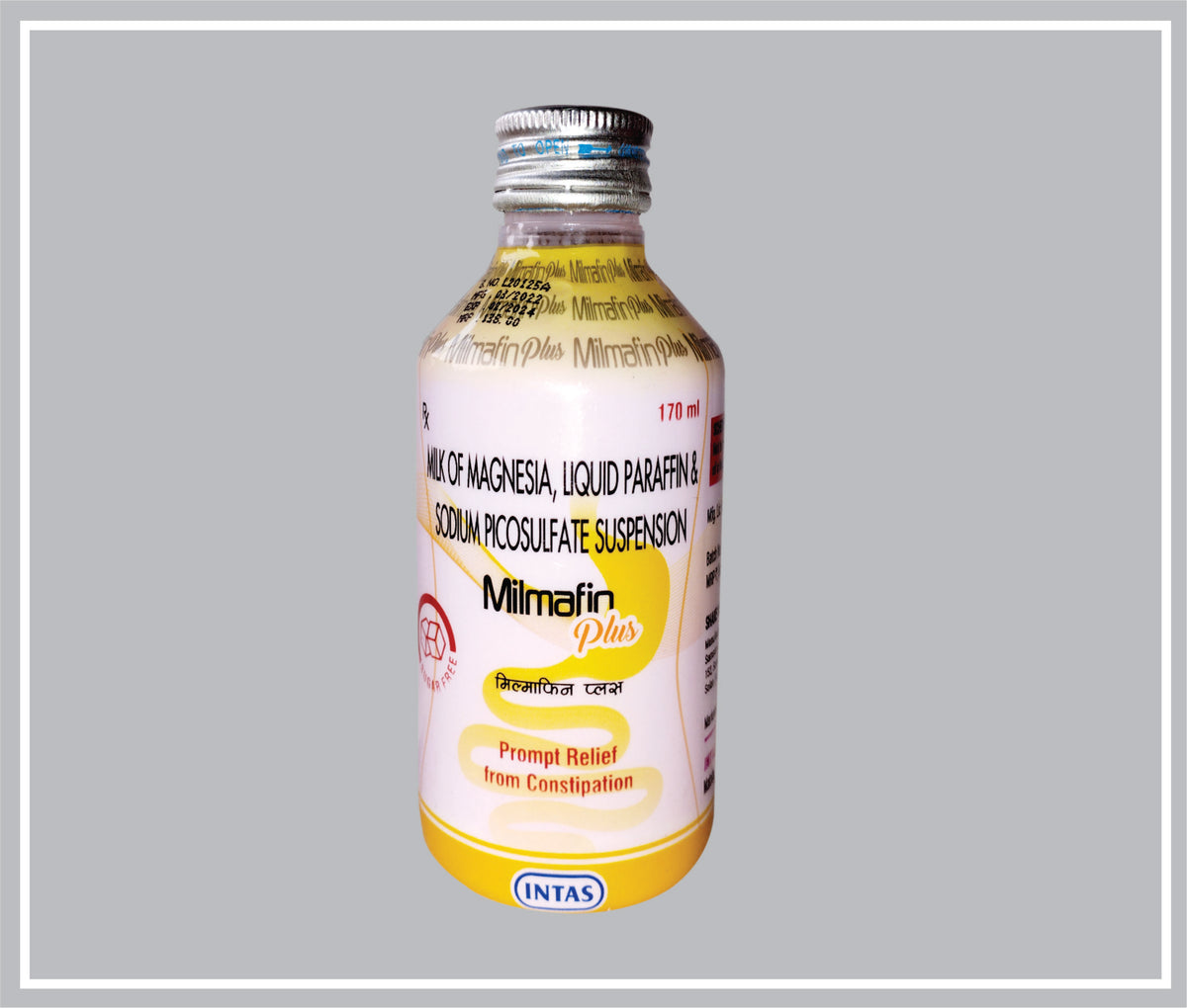 Milmafin Plus 170Ml (Milk Of Magnesia Ip 3.75 Ml + Liquid Paraffin Ip 1.25 Ml + Sodium Picosulphate Bp 3.33 Mg ) By Intas