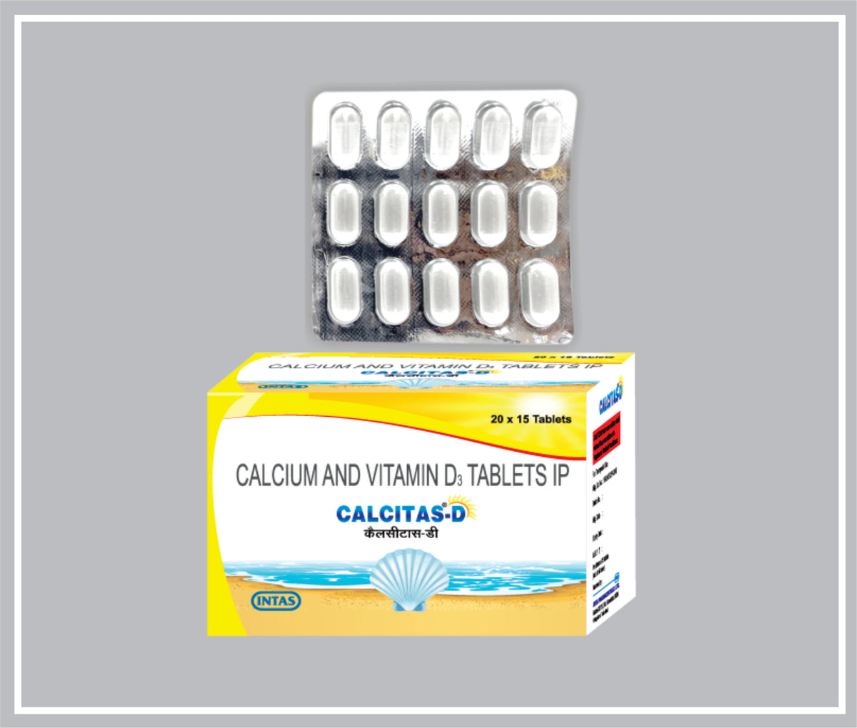 Calcitas-D 500 15 Tab (Calcium Carbonate 1250Mg Eq. To Elemental Calcium 500Mg + Vitamin D3 250 Iu ) By Intas
