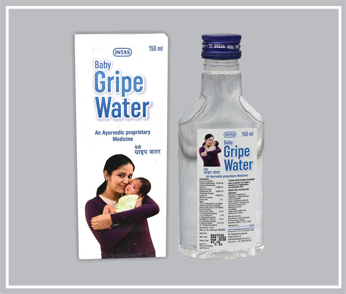 Intas Baby Gripe Water 150 Ml (Sarjikakshara 45 Mg, Dill Oil 0.0009 Ml, Anise Oil 0.0007 Ml, Peppermint Oil 0.0002 Ml/5 Ml) By Intas