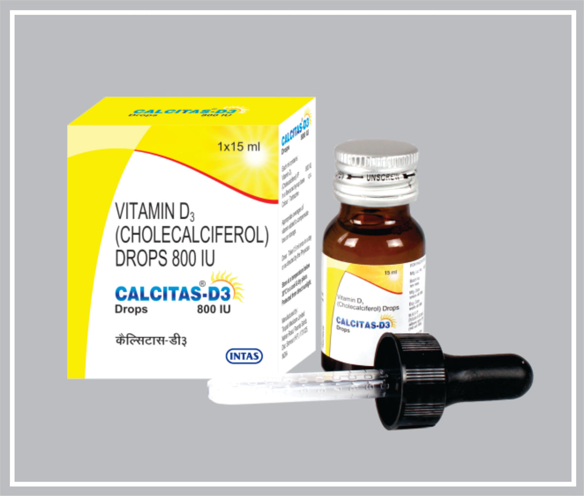 Calcitas-D3 Drops 15 Ml (Vitamin D3 (Cholecalciferol) 800 Iu ) By Intas
