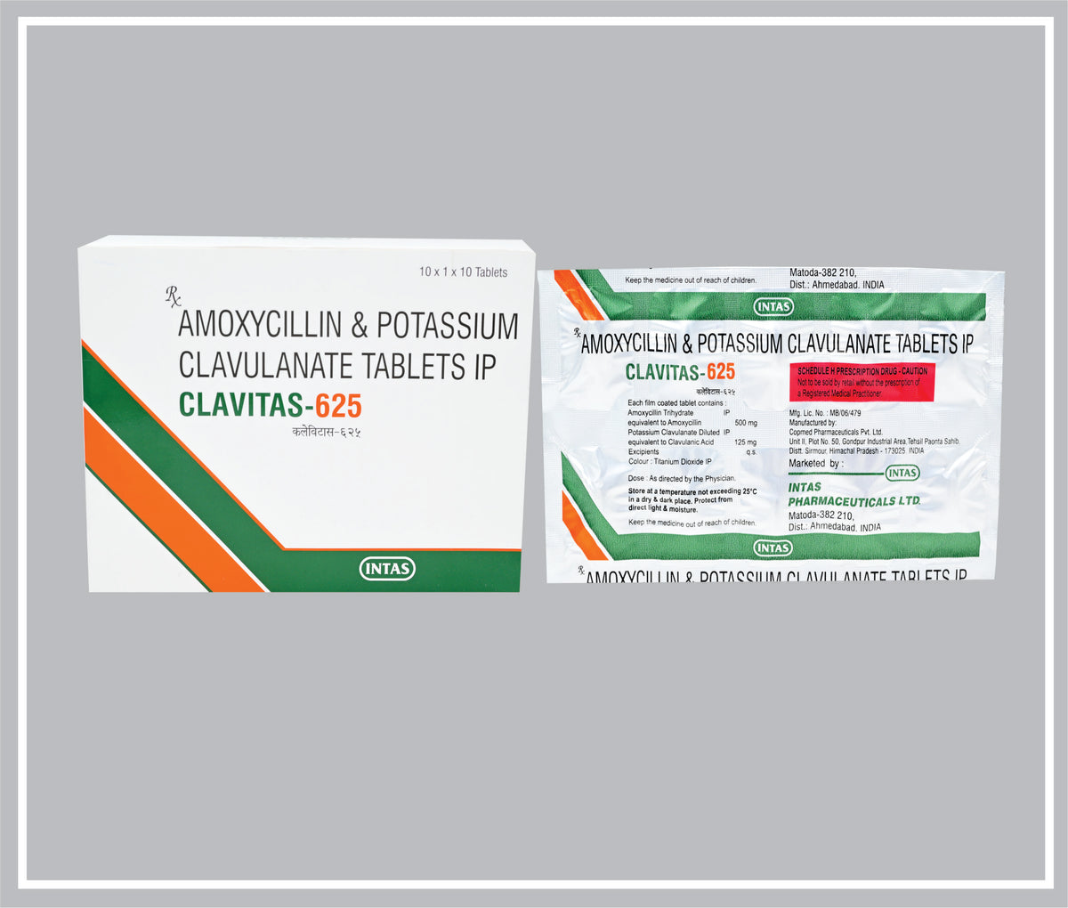 Clavitas-625 10 Tab (Amoxycillin 500 Mg, Potassium Clavulanate 125 Mg Tab) By Intas