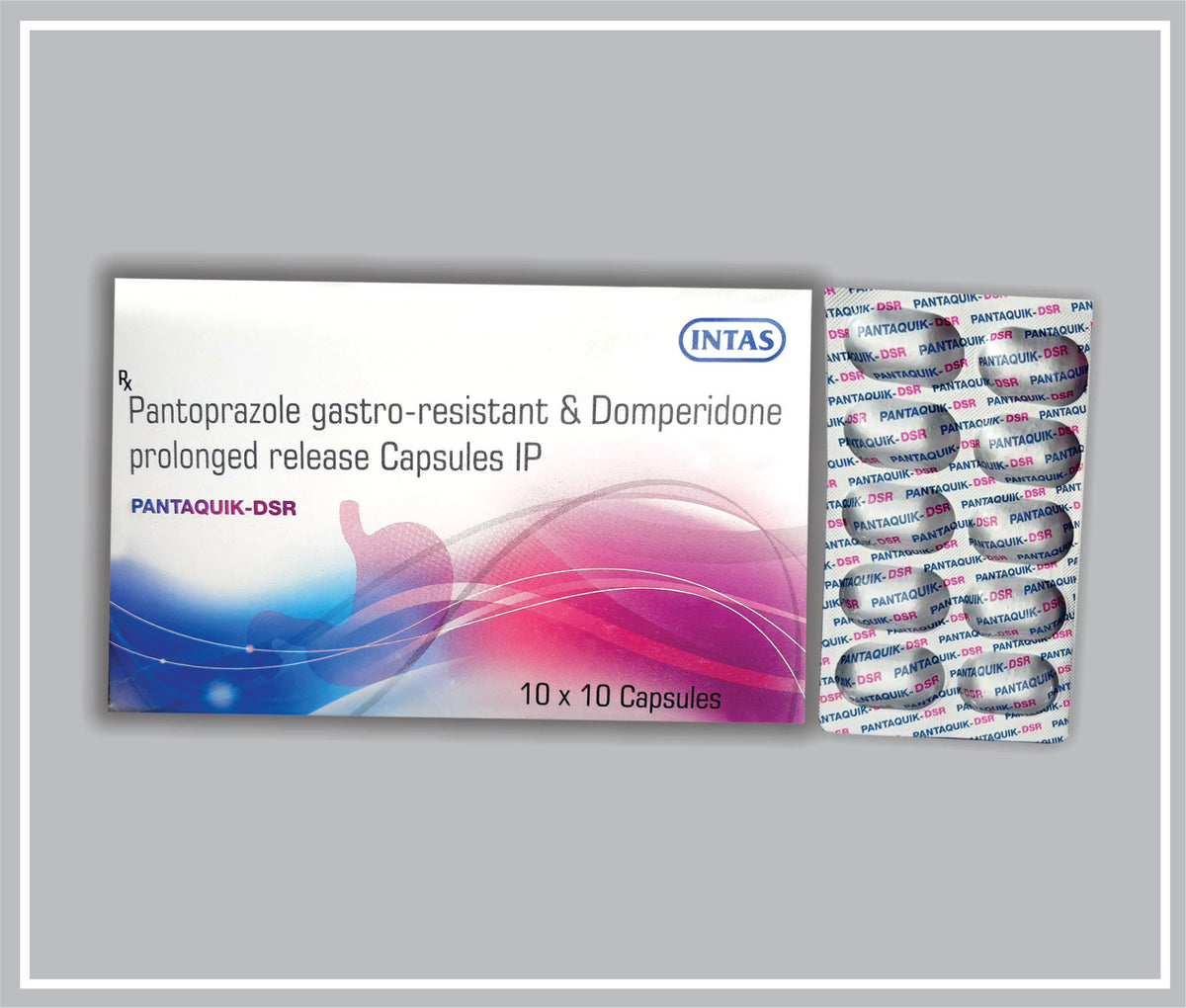 Pantaquik Dsr 10 Cap (Pantoprazole Sodium 40Mg (Enteric Coated) + Domperidone 10Mg (Sustained Release Pellets)) By Intas