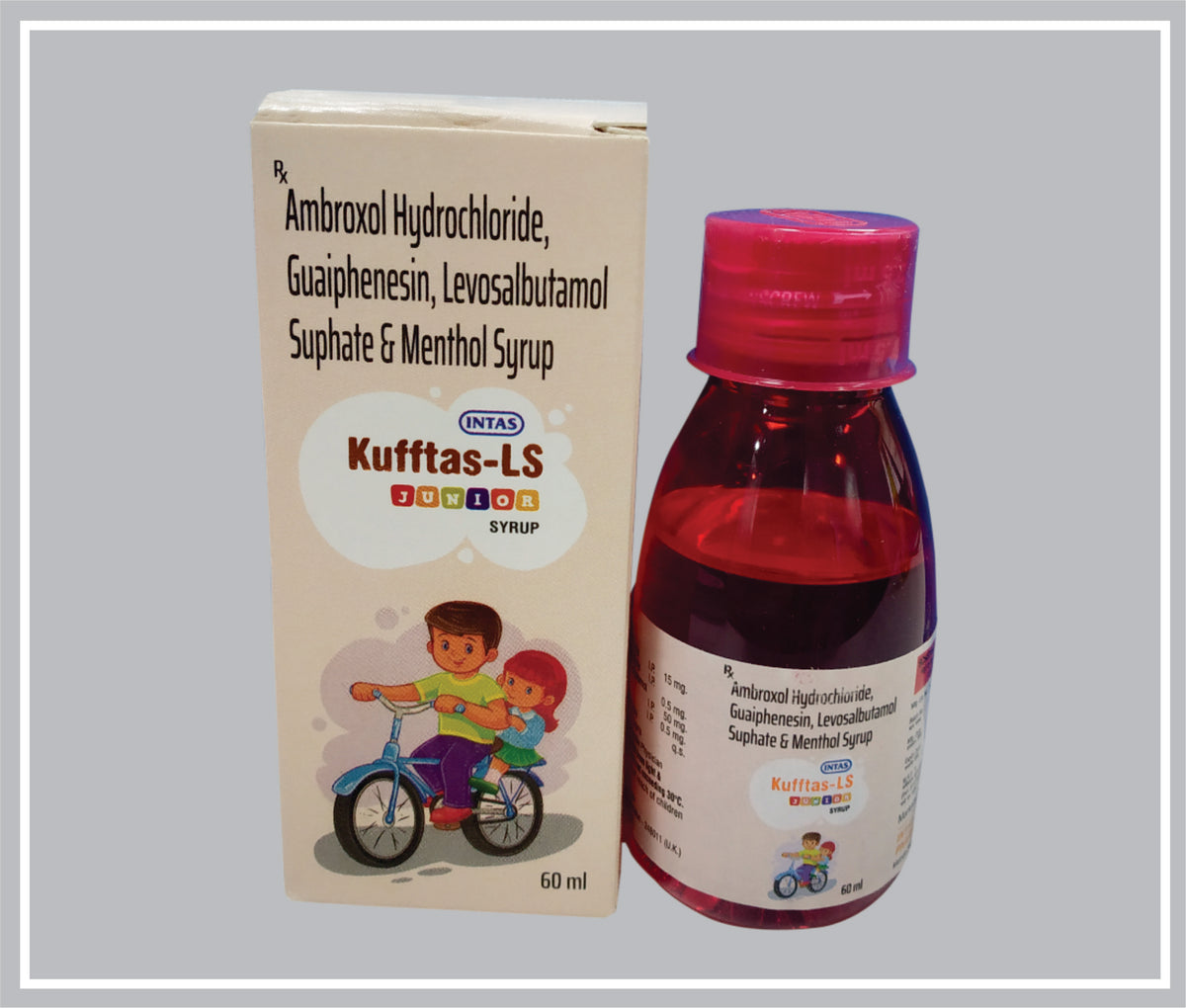 Kufftas Ls Junior Syrup 60 Ml (Ambroxol Hydrochloride 15Mg + Guaiphenesin 50Mg + Levosalbutamol 0.5Mg /5Ml ) By Intas