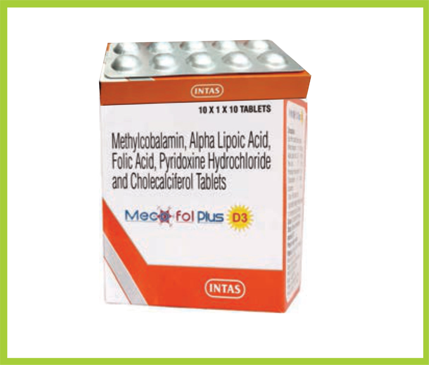 Mecofol Plus D3 Tab (Methylcobalamin 1500 mcg + Alpha Lipoic Acid 100 mg + Folic Acid 1.5 mg + Pyridoxine Hydrochloride 3 mg + Cholecalciferol 1000 IU)