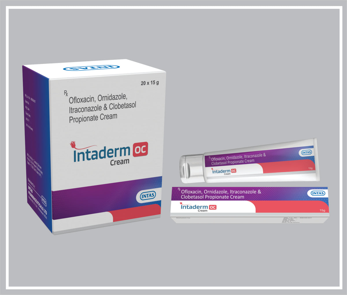 Intaderm Oc 15Gm (Ofloxacin 0.75% W/W, Ornidazole 2% W/W, Itraconazole 1% W/W, Clobetasol Propionate 0.05% W/W Cream) By Intas