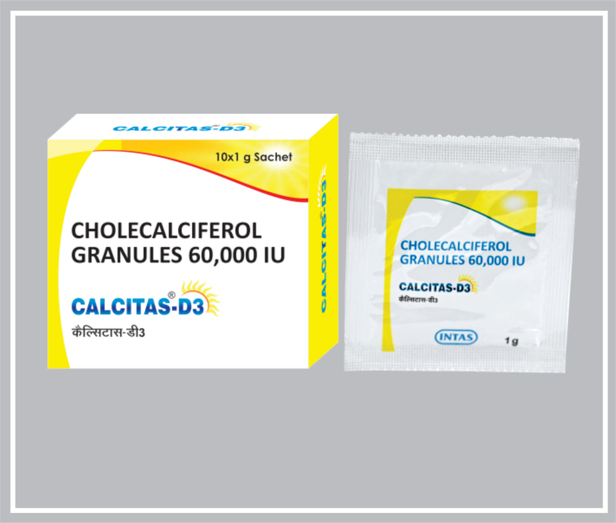 Calcitas - D3 1Gm Sacchet (Vitamin D3 (Cholecalciferol) 60000 Iu ) By Intas