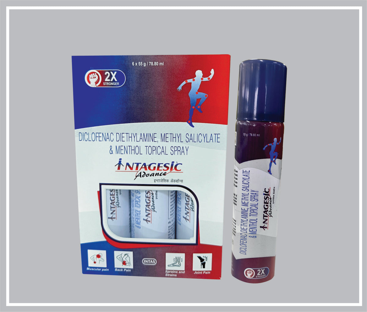 Intagesic Advance Spray (Diclofenac Diethylamine 2.32% W/W, Methyl Salicylate 10% W/W, Menthol 5% W/W Spray) By Intas