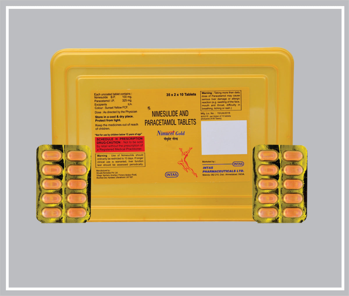 Nimucet Gold Tab (70X10) (Nimesulide 100Mg + Paracetamol 325Mg) By Intas