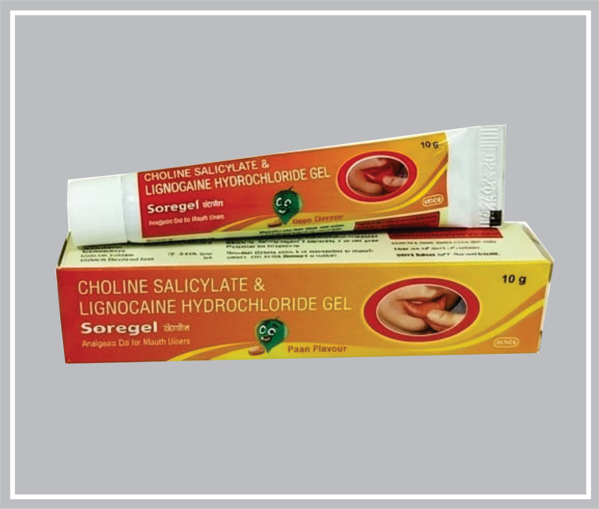 Soregel 10Gm (Combo) (Choline Salicylate Solution Eq. To Choline Salicylate 8.7% + Lignocaine Hcl 2% + Benzalkonium Chloride Solution As Preservative 0.01%, Paan Flavour) By Intas