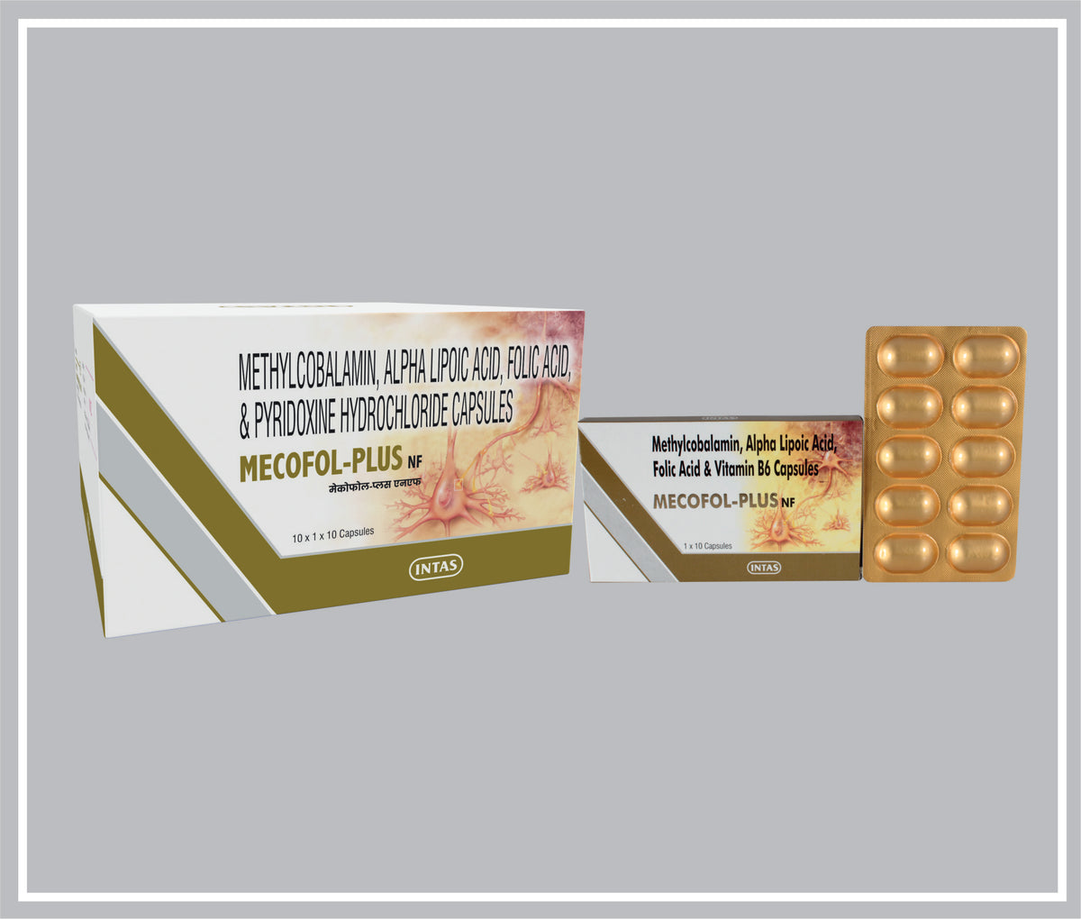 Mecofol Plus Nf 10 Cap (Combo) (Methylcobalamin 1500Mcg + Alpha Lipoic Acid 100Mg + Folic Acid 1.5Mcg + Pyridoxine Hydrochloride 3Mg) By Intas