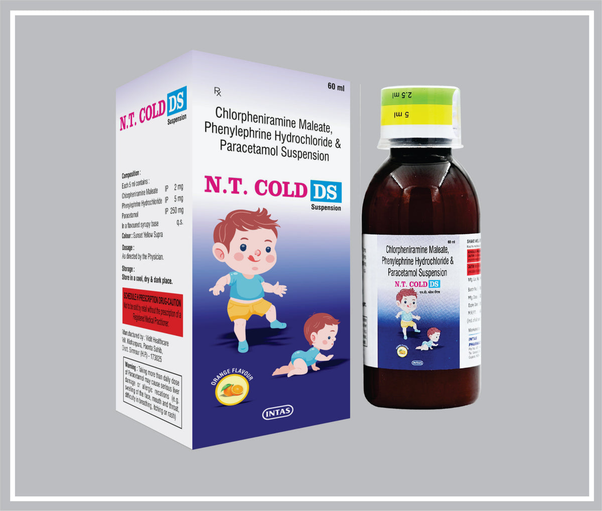 N.T. Cold Ds 60Ml (Paracetamol 250 Mg/5 Ml, Phenylephrine 5 Mg/5 Ml, Chlorpheniramine 2 Mg/5 Ml Syr) By Intas
