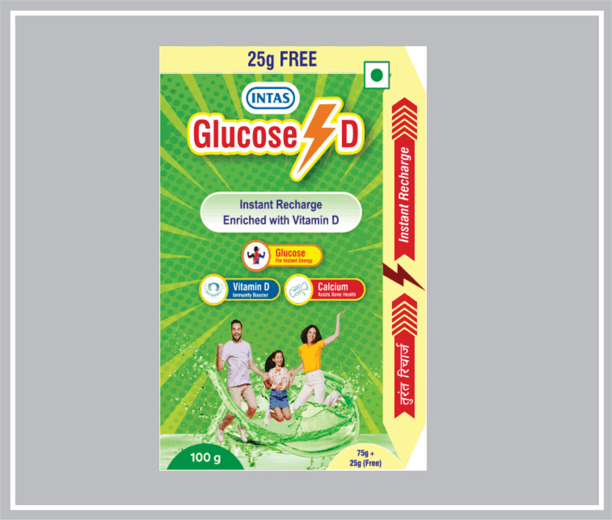 Intas Glucose-D 100 Gm (Dextrose Monohydrate + Tri-Calcium Phosphate + Di-Calcium Phosphate + Vitamin D2 + Anti-Caking Agent) By Intas